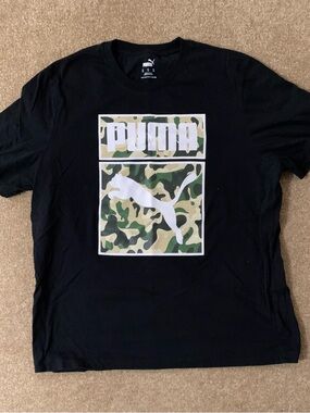 Puma Black T-Shirt with Green Camouflage Logo